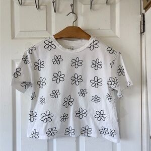 Organic Generation Floral Crop Shirt - White & Black 100% Cotton Sz M